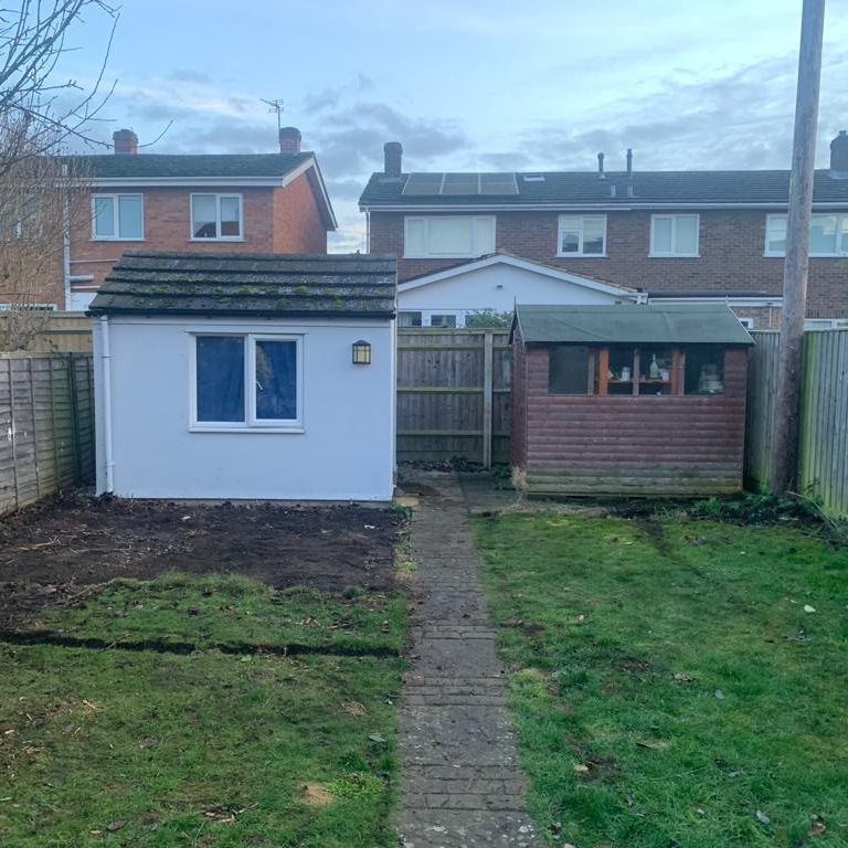 Demolishing a garden cabin and building a new garden office foundation, Abingdon, Oxfordshire